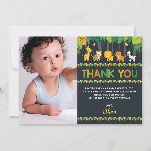 Cute Jungle Animals Safari Wild One Birthday Photo Thank You Card