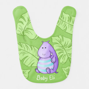 Cute Jungle Animals Template Purple Hippo Baby Bib