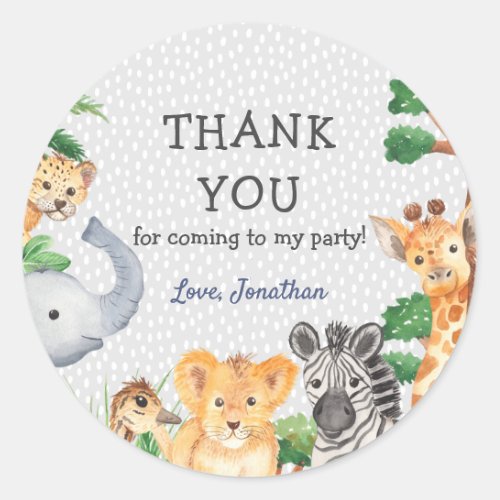 Cute Jungle Animals Thank You Birthday Party Favor Classic Round Sticker