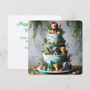 CUTE JUNGLE ANIMALS THEMED KIDS BIRTHDAY CAKE CARD