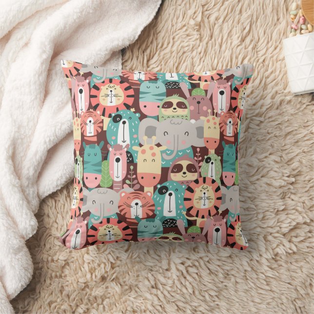 Cute Jungle Animals Throw Pillow (Blanket)