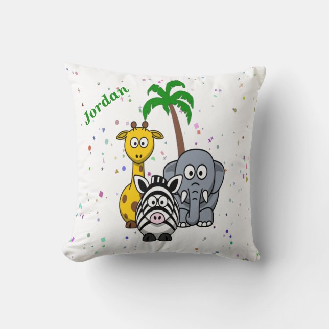 Cute Jungle Animals Throw Pillow (Front)