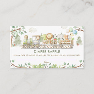 Cute Jungle Animals Train Greenery Diaper Raffle Enclosure Card