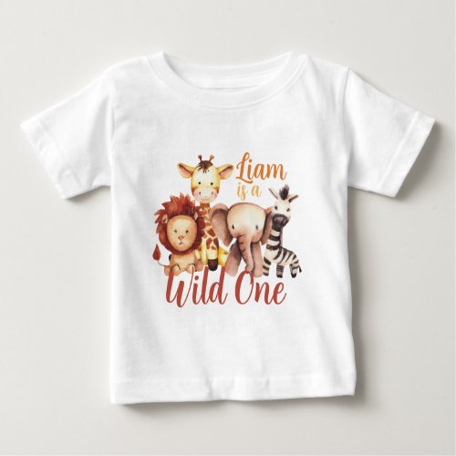 Cute Jungle Animals Wild One 1st Birthday Safari   Baby T_Shirt