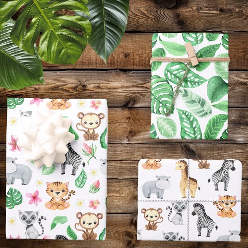 Cute Jungle Animals Wild One Birthday Wrapping Paper Sheets