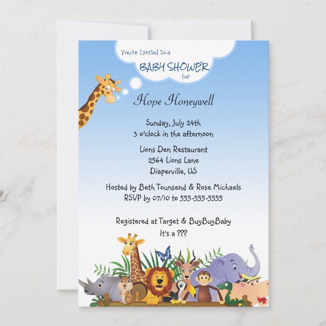 Cute Jungle Babies Shower or Birthday Invitation (Front)