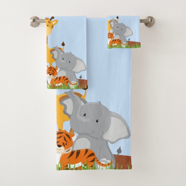 Cute Jungle Baby Animal Bath Towel Set (Insitu)