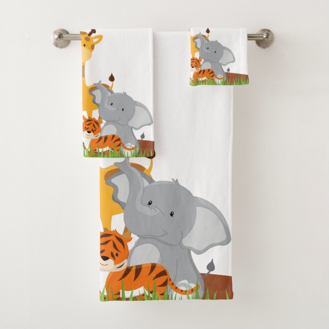 Cute Jungle Baby Animal Bath Towel Set (Insitu)