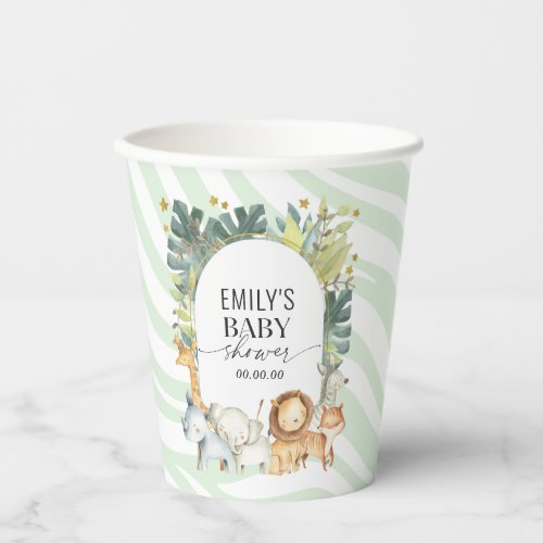 Cute jungle baby animal mint baby shower paper cups