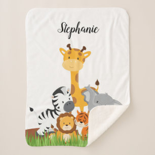 Cute Jungle Baby Animal Sherpa Blanket