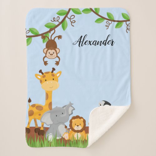 Cute Jungle Baby Animal Sherpa Blanket