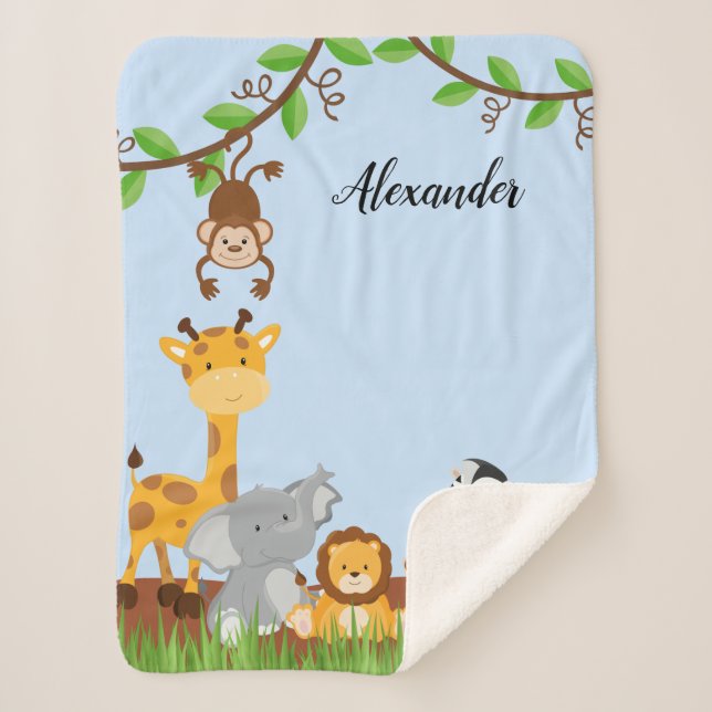 Cute Jungle Baby Animal Sherpa Blanket (Front)
