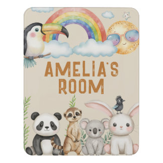 Cute Jungle Baby Animals Name Nursery Kids Room Door Sign