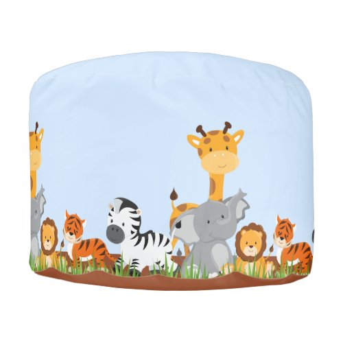 Cute Jungle Baby Animals Round Pouf