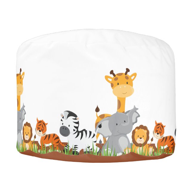 Cute Jungle Baby Animals Round Pouf (Front)