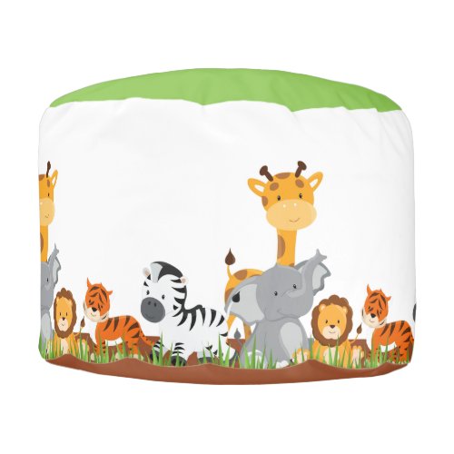 Cute Jungle Baby Animals Round Pouf