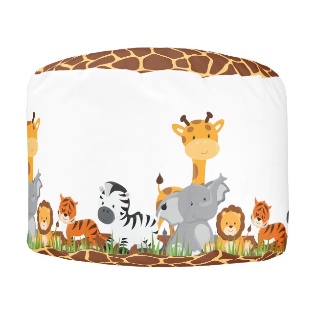 Cute Jungle Baby Animals Round Pouf (Front)