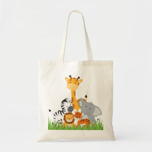 Cute Jungle Baby Animals Tote Bags