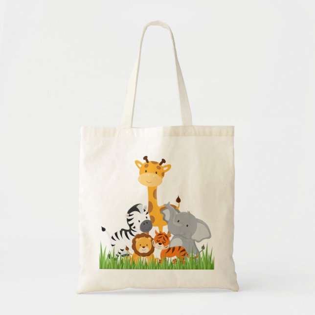 Cute Jungle Baby Animals Tote Bags (Front)