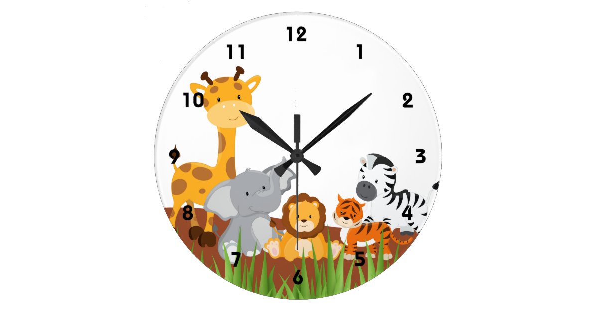 Cute Jungle Baby Animals Wall Clocks Zazzle Com