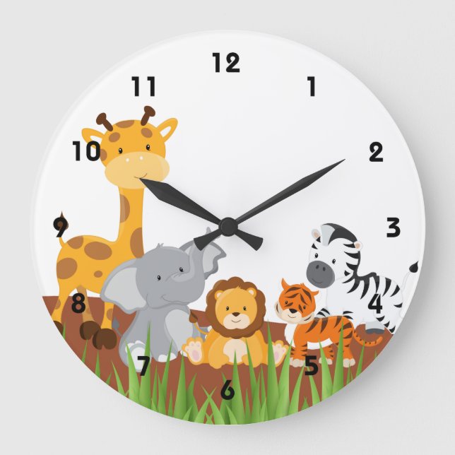 Cute Jungle Baby Animals Wall Clocks (Front)