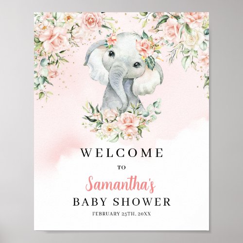 Cute jungle baby elephant blush Shower welcome Poster