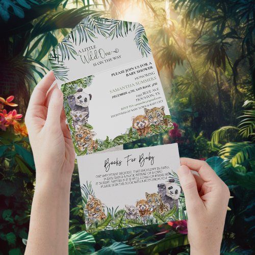 Cute Jungle Baby Shower Animals Greenery  All In One Invitation