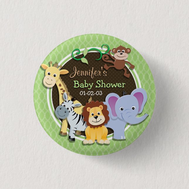 Cute Jungle Baby Shower; Bright Green Ovals Button (Front)