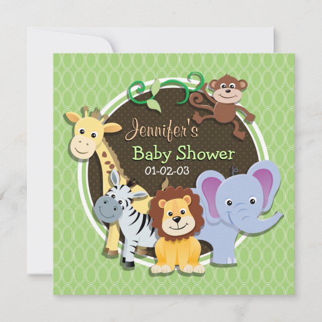Cute Jungle Baby Shower; Bright Green Ovals Invitation (Front)
