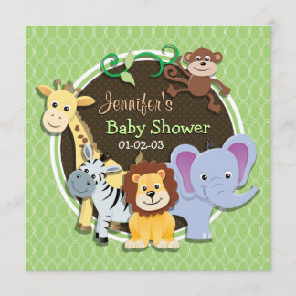 Cute Jungle Baby Shower; Bright Green Ovals Invitation