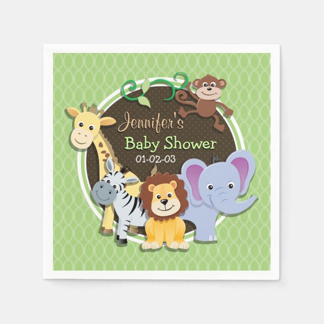 Cute Jungle Baby Shower; Bright Green Ovals Napkins (Front)