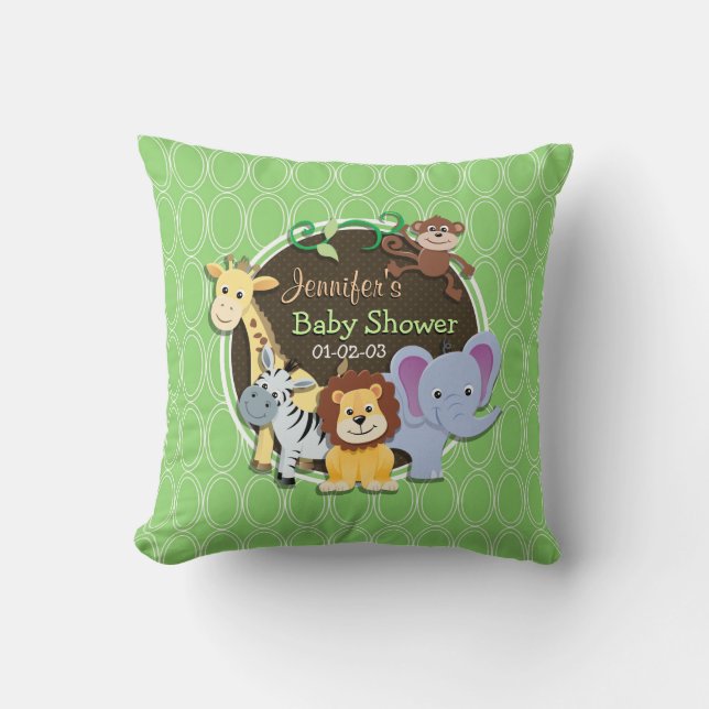 Cute Jungle Baby Shower; Bright Green Ovals Throw Pillow (Front)