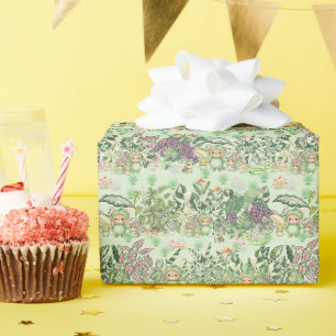 Cute Jungle Bear and Tropical  Seamless Pattern Wrapping Paper