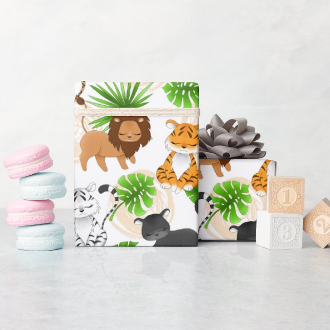 Cute Jungle cats Variety of wild animals wrap Wrapping Paper (Baby Shower)