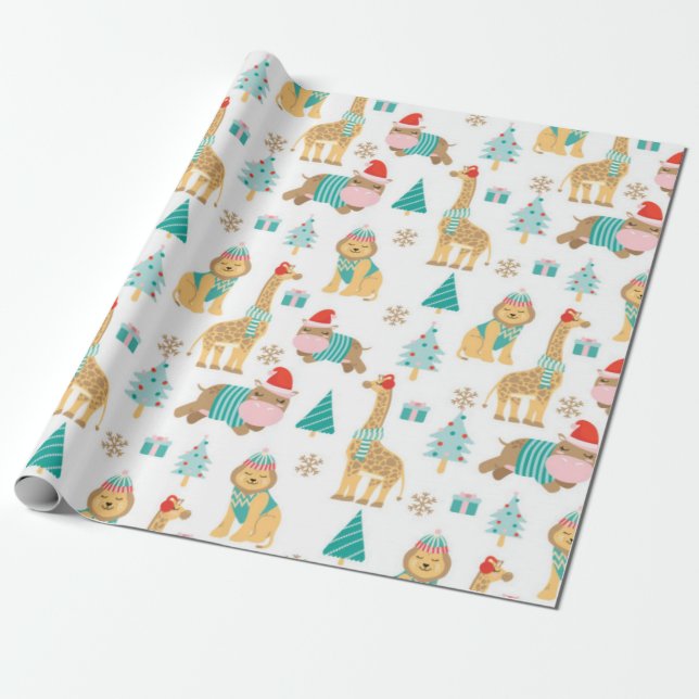 Cute Jungle Christmas Pattern Wrapping Paper (Unrolled)