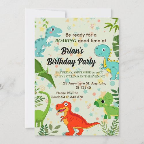 cute jungle dinosaur boy birthday  invitation