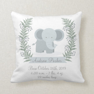 Cute Jungle Elephant Baby Boy/Girl Announcement Throw Pillow