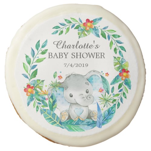 Cute Jungle Elephant Baby Shower Favor Sugar Cookie