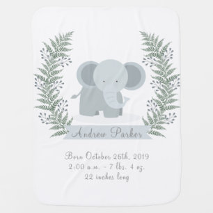 Cute Jungle Elephant Birth Announcement Blanket