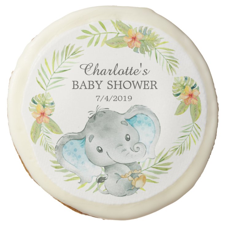Cute Jungle Elephant Boys Baby Shower Favor Sugar Cookie Zazzle