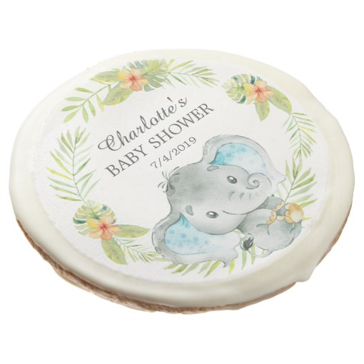 Cute Jungle Elephant Boys Baby Shower Favor Sugar Cookie Zazzle