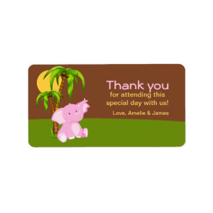 Cute Jungle Elephant Girl Thank you  Label