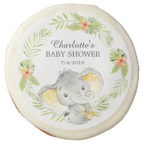 Cute Jungle Elephant Neutral Baby Shower Favor Sugar Cookie