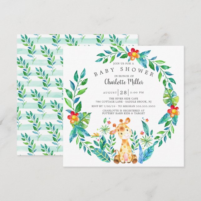 Cute Jungle Giraffe Baby Shower Invitation (Front/Back)