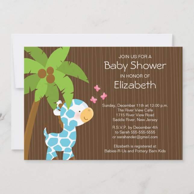 Cute Jungle Giraffe Boy Baby Shower Invitation (Front)