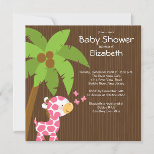 Cute Jungle Giraffe Girl Baby Shower Invitations