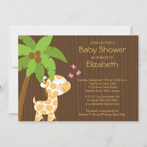 Cute Jungle Giraffe Neutral Baby Shower Invitation