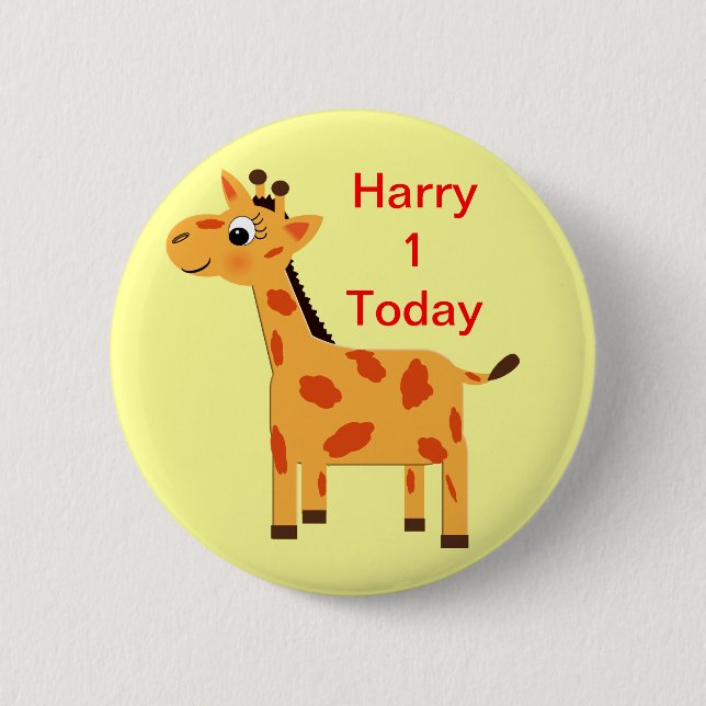 Cute Jungle Giraffe Personalized Age Butt Pinback Button (Front)