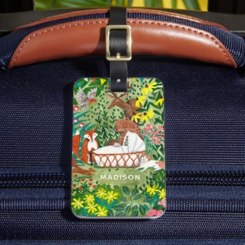 Cute Jungle Green Animal Forest New Born Baby Luggage Tag by CartitaDesign at Zazzle