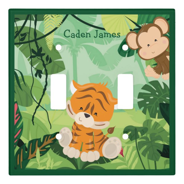 Cute Jungle Kids Room Tiger Monkey Safari Light Switch Cover (Front)